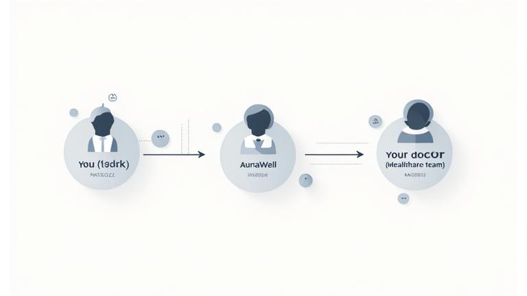 Flowchart illustrating collaboration between AuraWell coaches, patient, and physician