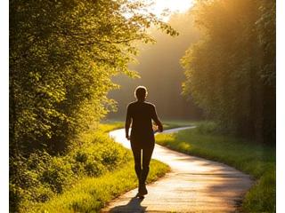Photo of a person walking on a path, symbolizing sustainable weight loss