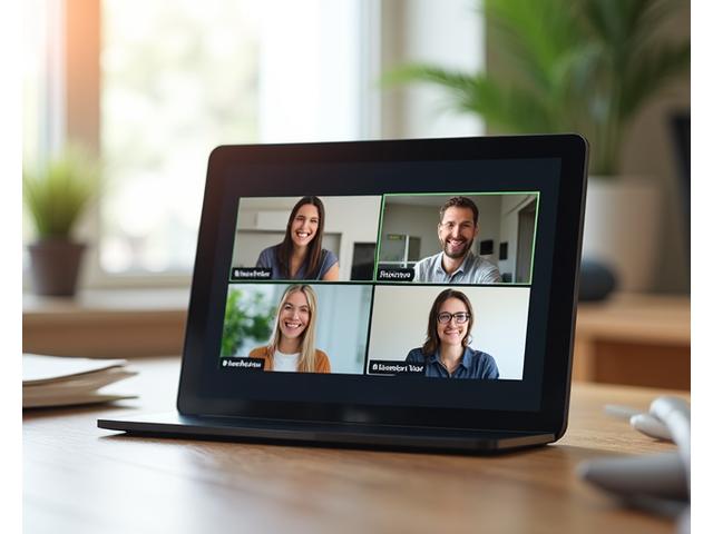 Tablet displaying a secure video conferencing platform with active group coaching session, emphasizing ease of access.