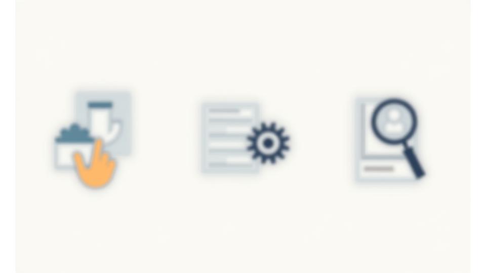Icons representing user control: a hand holding a data cloud, a cogwheel for settings, and a magnifying glass over personal documents.
