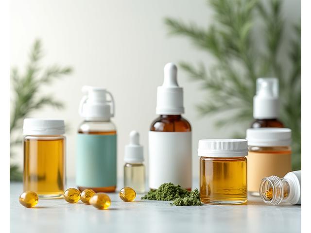 Variety of modern supplement bottles and natural vitamin capsules on a clean background.